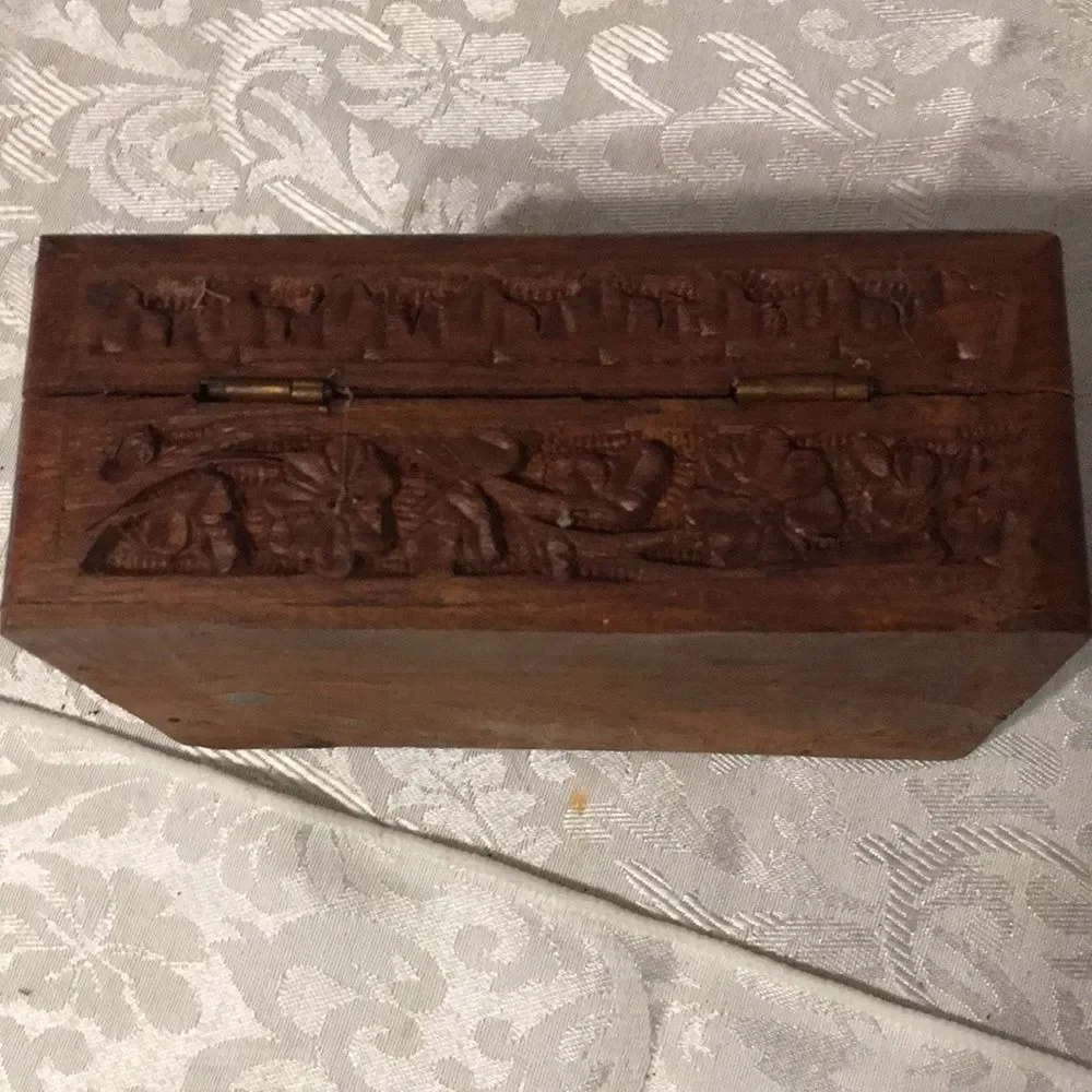 Vintage Hand Carved Wooden Trinket Box